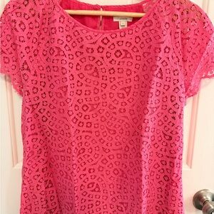 J. Crew Vibrant Pink Lace Blouse